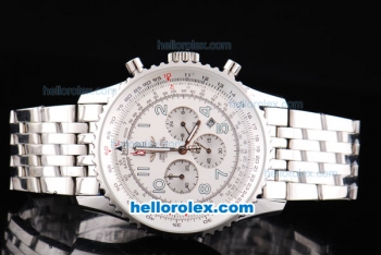 Breitling Navitimer Chronograph Quartz Movement Silver Case with White Dial and SS Strap-Number Markers