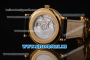 Breguet Classique Moonphase Miyota 9015 Automatic Yellow Gold Case with White Dial Black Leather Strap and Roman Numeral Markers (EF)