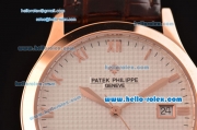 Patek Philippe Calatrava Swiss ETA 2824 Automatic Rose Gold Case with Brown Leather Strap and White Roman Markers