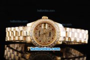 Rolex Datejust Automatic Movement Full Rose Gold with Diamonds Dial and Diamonds Bezel-Red Diamonds Hour Markers-Lady Size