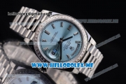 Rolex Day-Date Swiss ETA 2836 Automatic Stainless Steel Case/Bracelet with Blue Dial and Stick Markers Diamonds Bezel (BP)