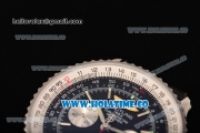 Breitling Navitimer GMT Chrono Swiss Valjoux 7750 Automatic Steel Case with Black Dial Stick Markers and Black Leather Strap