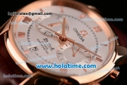 Omega De Ville Co-Axial Chronograph VK Quartz Movement Rose Gold Case and Brown Leather Strap with Silver Dial