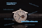 Patek Philippe Calatrava Tourbillon Automatic Steel Case with White Dial and Black Leather Strap