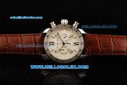 Bvlgari Diagono Chronograph Miyota Quartz Movement Steel Case with White Dial and Brown Leather Strap