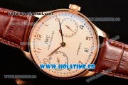 IWC Portuguese Power Reserve Clone IWC 52010 Automatic Rose Gold Case with White Dial and Brown Leather Strap - Arabic Numeral Markers - 1:1 Original