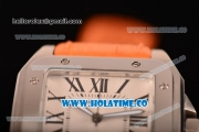 Cartier Santos 100 Large Asia Automatic Steel Case with Orange Leather Strap Black Roman Numeral Markers and White Dial