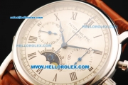 Patek Philippe Grand Complications Chronograph Swiss Valjoux 7750 Manual Winding Movement Steel Case with Black Roman Numerals and Leather Strap