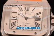 Cartier Santos 100 Large Asia Automatic Steel Case with Orange Leather Strap Black Roman Numeral Markers and White Dial