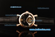 Bvlgari Sotirio Swiss Tourbillon Manual Winding Movement Rose Gold Case with Black Dial and Black Leather Strap