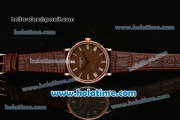 Patek Philippe Calatrava Miyota OS2035 Quartz Rose Gold Case with White Roman Numeral Markers and Brown Dial