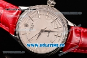 Rolex Cellini Time Asia 2813 Automatic Steel Case with White Dial Red Leather Strap and Stick Markers