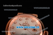 Omega Deville Ladymatic Clone 8500 Automatic Rose Gold Case with Diamonds Markers White MOP Textured Dial and Orange Leather Strap (V6)