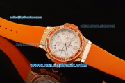 Hublot Big Bang Chronograph Swiss Quartz Movement Rose Gold Case with Orange Diamond Bezel and Orange Rubber Strap-Lady Model