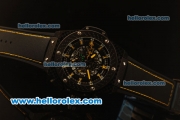 Hublot King Power F1 Chronograph Miyota Quartz Fibre Style PVD Case with Skeleton Dial and Black Leather Strap