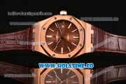 Audemars Piguet Royal Oak 41MM Asia Automatic Rose Gold Case with Brown Grids Dial White Stick Markers and Brown Leather Strap