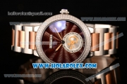 Cartier Rotonde De Miyota Quartz Two Tone Case/Bracelet with Brown Dial and Diamonds Bezel