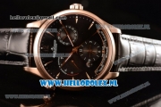 1:1 Jaeger-LECoultre Master Georgraphic Miyota 9015 Automatic Rose Gold Case with Black Dial Stick Markers and Black Genuine Leather