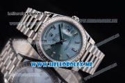 Rolex Day-Date Swiss ETA 2836 Automatic Stainless Steel Case/Bracelet with Blue Dial and Stick Markers Diamonds Bezel (BP)