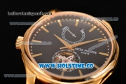 Patek Philippe Calatrava Tourbillon Swiss ETA 2824 Automatic Yellow Gold Case with Stick Markers and Black Dial