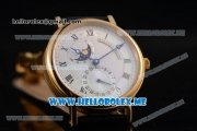 Breguet Classique Moonphase Miyota 9015 Automatic Yellow Gold Case with White Dial Black Leather Strap and Roman Numeral Markers (EF)