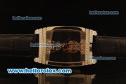 Corum Bridge Automatic Rose Gold Case with Blcak Skeleton Dial and Black Leather Strap-Diamond Bezel