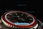 Omega Seamaster Automatic Movement ETA Coating Case with Black Dial-Red Bezel and Stick/Numeral Markers-SS Strap