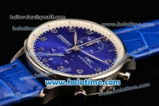 IWC Portuguese Chrono Miyota OS20 Quartz Steel Case with Blue Leather Strap and Blue Dial