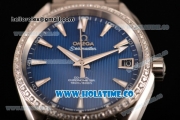 Omega Aqua Terra 150 M Co-Axial Clone Omega 8501 Automatic Steel Case/Bracelet with Blue Dial and Stick Markers - Diamonds Bezel(EF)