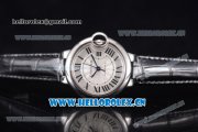 Cartier Ballon Bleu Medium Asia Automatic Steel Case with Silver Dial Black Leather Strap and Roman Numeral Markers (YF)