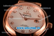 Omega Deville Ladymatic Clone 8500 Automatic Rose Gold Case with Diamonds Markers White MOP Textured Dial and Orange Leather Strap (V6)