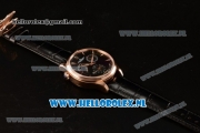 1:1 Jaeger-LECoultre Master Georgraphic Miyota 9015 Automatic Rose Gold Case with Black Dial Stick Markers and Black Genuine Leather