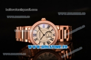 Cartier Rotonde De Miyota Quartz Rose Gold Case/Bracelet with Diamonds Bezel White Dial and Black Roman Numeral Markers