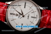 Rolex Cellini Time Asia 2813 Automatic Steel Case with White Dial Red Leather Strap and Stick/Roman Numeral Markers