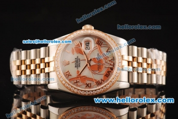 Rolex Datejust Swiss ETA 2836 Automatic Full Steel Case with Rose Gold/Diamond Bezel and White MOP Dial-Two Tone Strap