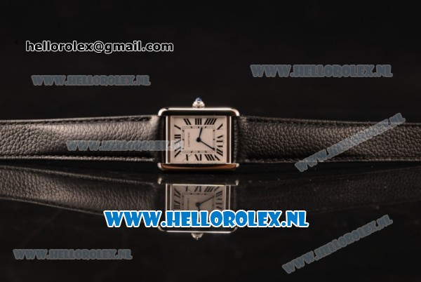 Cartier Tank Solo Swiss Quartz Movement Steel Case with White Dial and Black Leather Strap - 1:1 Origianl (ZF) - Click Image to Close