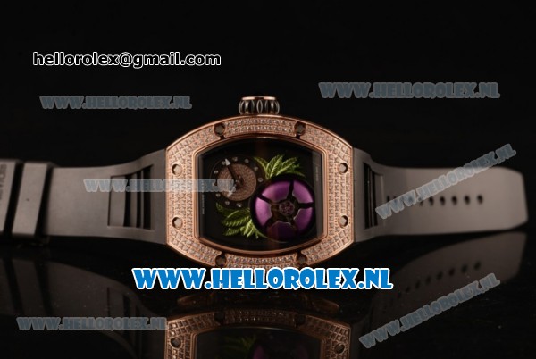 Richard Mille RM19-02 Tourbillon Fleur 9015 Auto Rose Gold Case with Black Dial and Black Rubber Strap - Click Image to Close