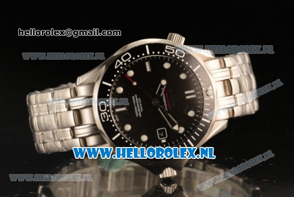Omega Seamaster Diver 300 M Co-Axial 8215 Auto Steel Case with Black Dial and Steel Bracelet - Click Image to Close