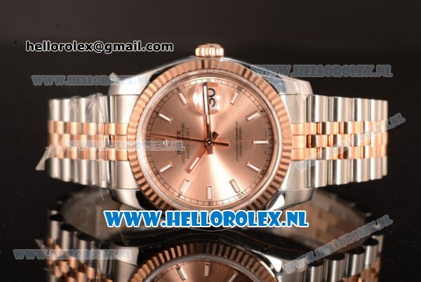 Rolex Datejust Rose Gold Case 3135 Auto with Pink Dial and Two Tone Bracelet - 1:1 Origianl - Click Image to Close