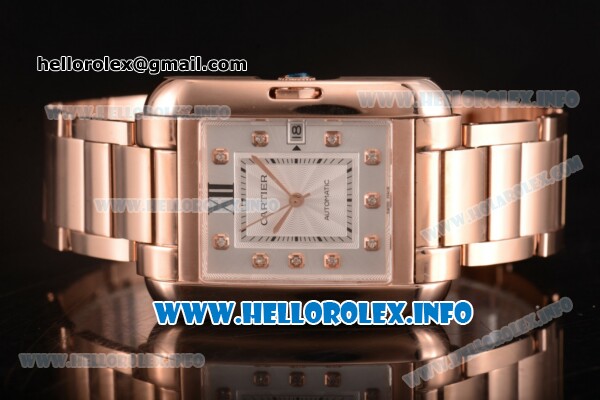 Cartier Tank Anglaise Miyota 9015 Automatic Rose Gold Case/Bracelet with Silver Dial and Diamonds Markers - Click Image to Close