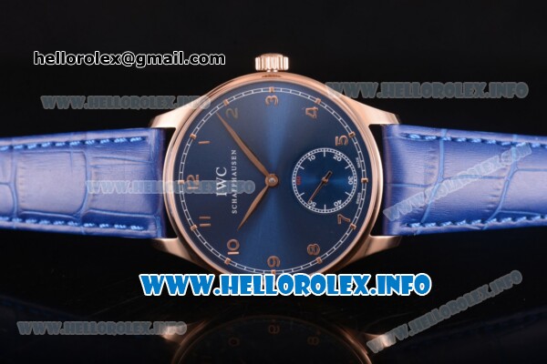 IWC Portuguese Asia 6497 Manual Winding Rose Gold Case with Blue Dial and Arbaic Numeral Markers - Click Image to Close