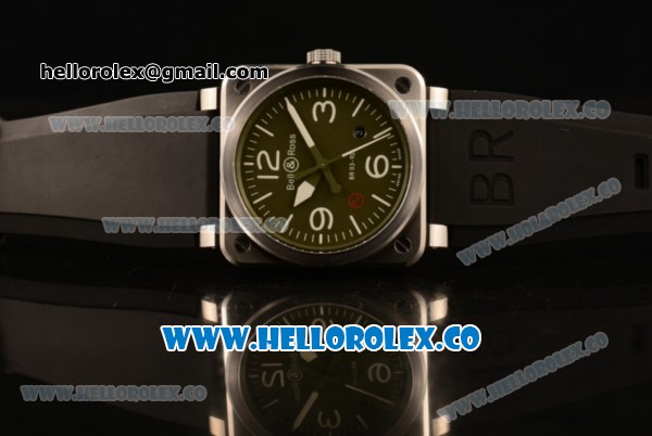 Bell&Ross BR 03-92 S Aviation Type Miyota 9015 Automatic Steel Case with Green Dial and Black Rubber Strap - Click Image to Close