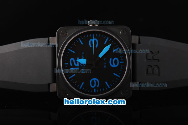 Bell & Ross BR 01-92 Swiss ETA 2836 Automatic Movement PVD Case with Black Dial and Blue Numeral/Stick Marker-Black Rubber Strap - Click Image to Close