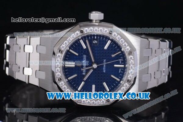 Audemars Piguet Royal Oak Clone AP Calibre 3120 Automatic Stainless Steel Case/Bracelet with Blue Dial Stick Markers and Diamonds Bezel - 1:1 (J12) - Click Image to Close