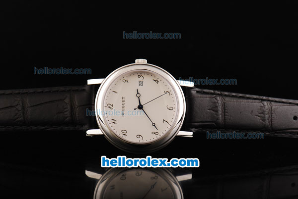 Breguet Swiss ETA 2836 Automatic Movement Steel Case with Steel Bezel-White Dial and Black Leather Strap - Click Image to Close