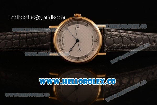 Breguet Classique Miyota 9015 Automatic Yellow Gold Case with White Dial Yellow Gold Bezel and Black Leather Strap - (AAAF) - Click Image to Close