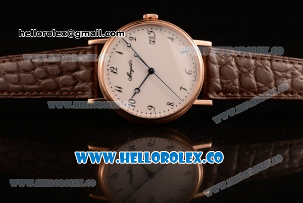 Breguet Classique Miyota 9015 Automatic Rose Gold Case with White Dial and Brown Leather Strap - (AAAF) - Click Image to Close