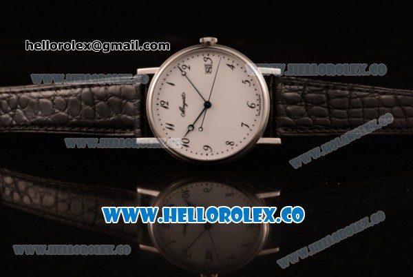 Breguet Classique Miyota 9015 Automatic Steel Case with White Dial and Black Leather Strap Arabic Numeral Markers - (AAAF) - Click Image to Close