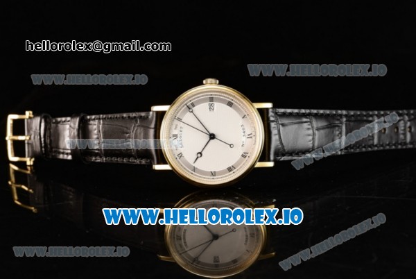 Breguet Classique Japanese Miyota 9015 Automatic Movement Yellow Gold White Dial and Roman Numeral Markers Leather Strap (FF) - Click Image to Close