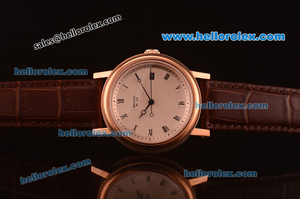 Breguet Classique 2813 Automatic Rose Gold Case with White Dial and Brown Leather Strap-ETA Coating - Click Image to Close